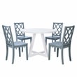 Linon Nico 5 Piece Dining Set White Round Table/4 Gray Chairs in Solid Wood