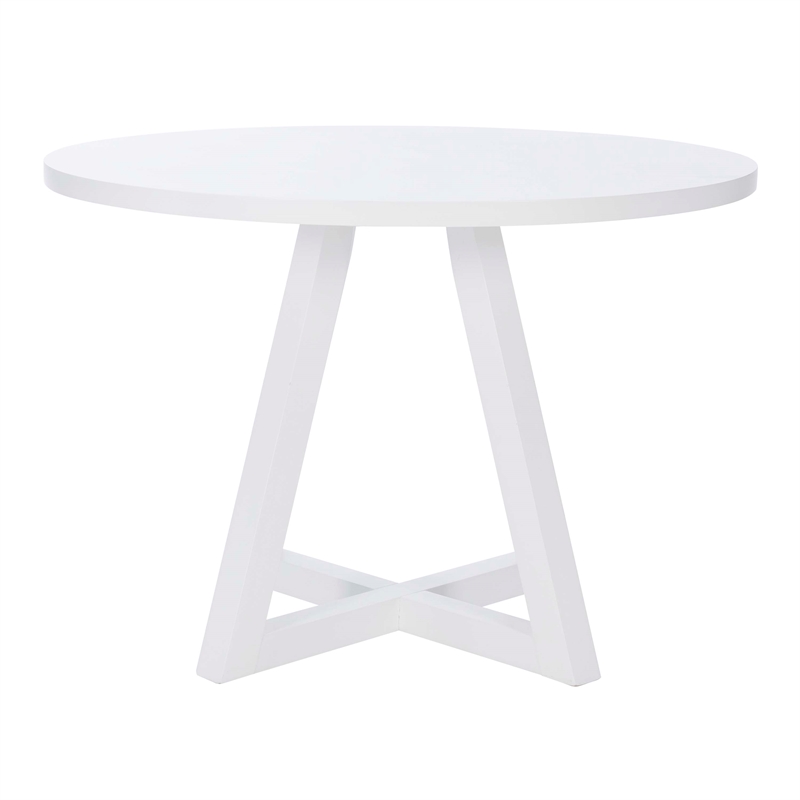 Linon Nico 5 Pce Dining Set White Round Table/4 Light Gray Chairs in Solid Wood