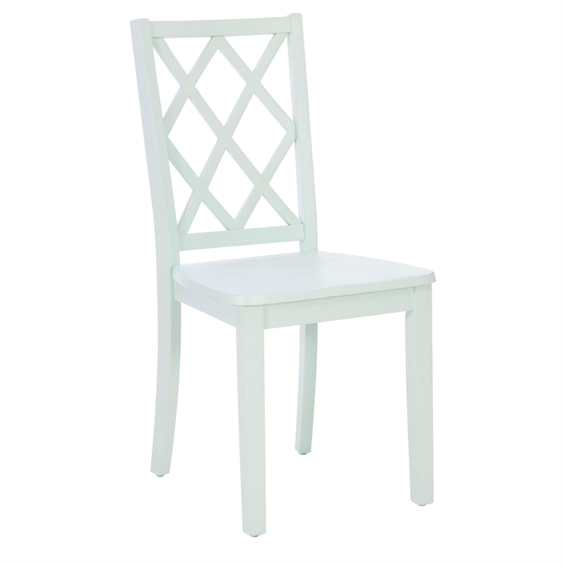 Linon Nico 5 Pce Dining Set White Round Table/4 Mint Green Chairs in Solid Wood
