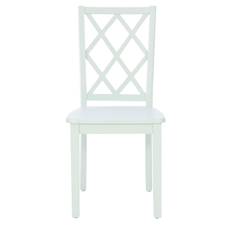 Linon Nico 5 Pce Dining Set White Round Table/4 Mint Green Chairs in Solid Wood