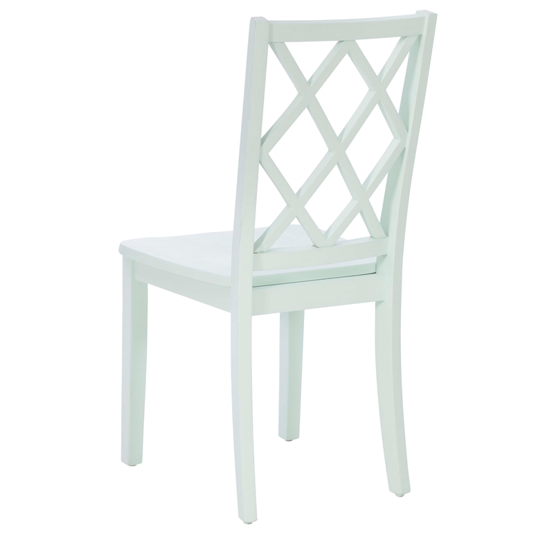 Linon Nico 5 Pce Dining Set White Round Table/4 Mint Green Chairs in Solid Wood