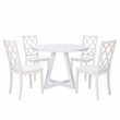 Linon Nico 5 Pce Dining Set Round Table/4 Lattice Back Chairs in White Wood