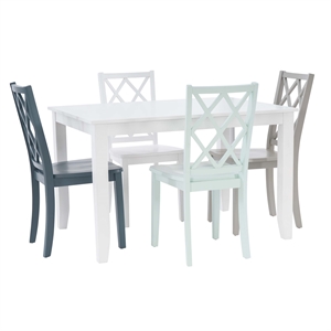 Linon Nico 5 Piece Dining Set White Table/4 Multi Color Chairs in Solid Wood