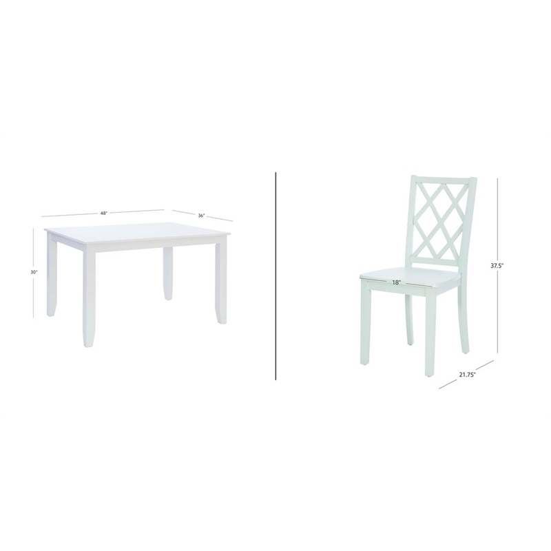 Linon Nico 5 Pce Dining Set White Table/4 Lattice Back Mint Green Chairs in Wood
