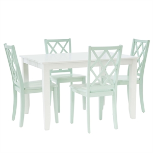 Linon Nico 5 Pce Dining Set White Table/4 Lattice Back Mint Green Chairs in Wood