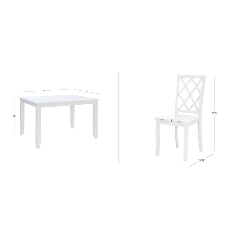 Linon Nico 5 Pce Dining Set Table and 4 Lattice Back Chairs in Pure White Wood