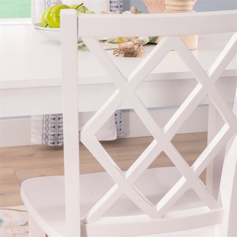 Linon Nico 5 Pce Dining Set Table and 4 Lattice Back Chairs in Pure White Wood