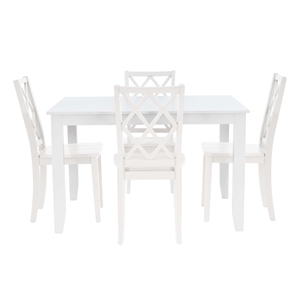 Linon Nico 5 Pce Dining Set Table and 4 Lattice Back Chairs in Pure White Wood
