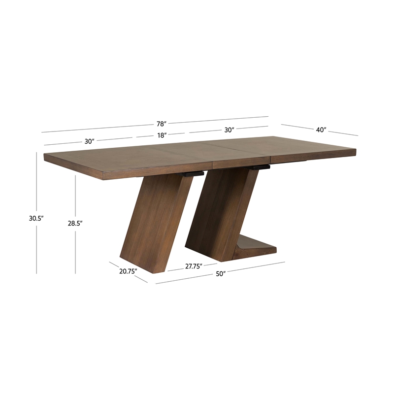 Linon Carver Extendable Dining Table with Thick Modern Styled Legs in Brown Wood
