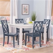 Linon Nico 5 Pce Dining Set with White Table/4 Lattice Back Chairs in Gray Wood