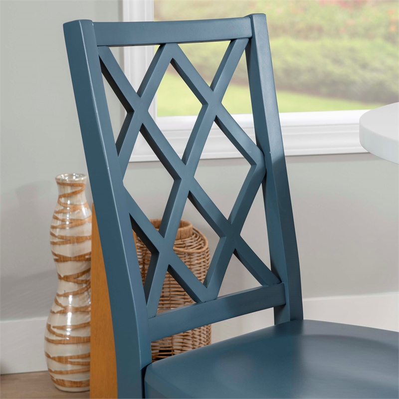 Linon Nico 5 Pce Dining Set with White Table/4 Lattice Back Chairs in Gray Wood