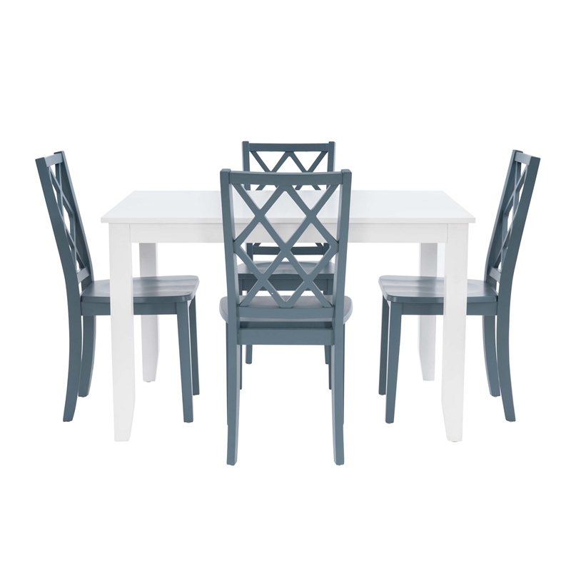 Linon Nico 5 Pce Dining Set with White Table/4 Lattice Back Chairs in Gray Wood