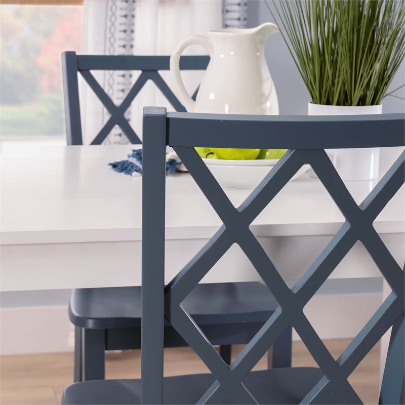 Linon Nico 5 Pce Dining Set with White Table/4 Lattice Back Chairs in Gray Wood
