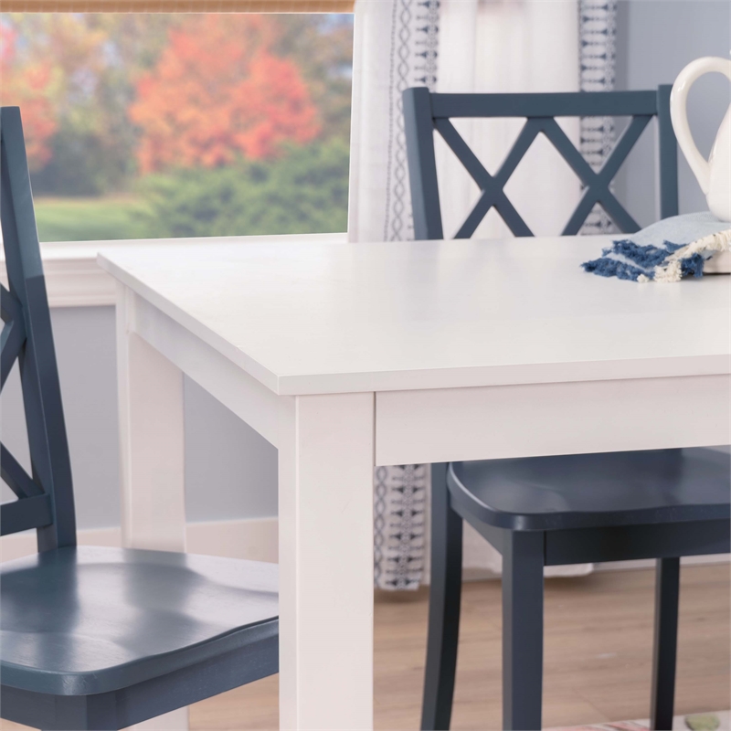 Linon Nico 5 Pce Dining Set with White Table/4 Lattice Back Chairs in Gray Wood