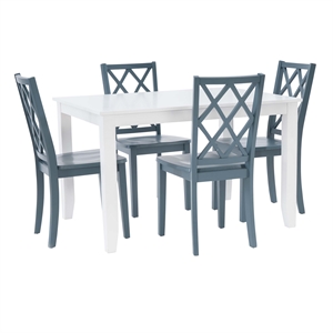Linon Nico 5 Pce Dining Set with White Table/4 Lattice Back Chairs in Gray Wood