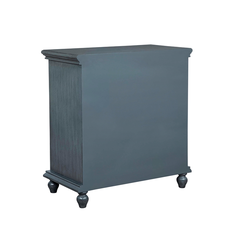 Linon Kelcey Storage Cabinet with Lattice Design on Two Glass Doors in Grey Wood