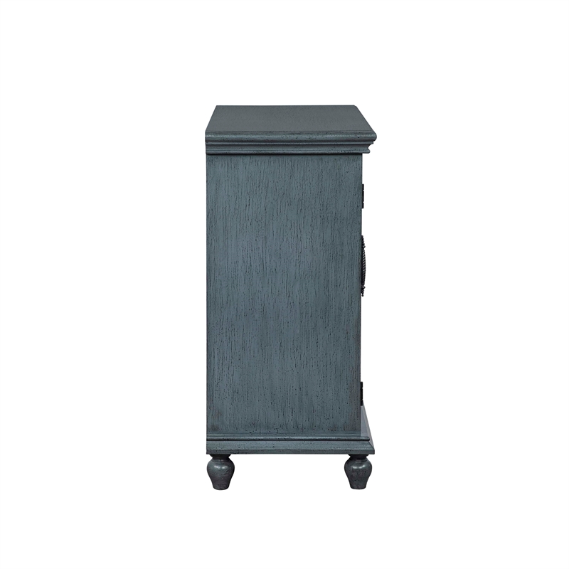 Linon Kelcey Storage Cabinet with Lattice Design on Two Glass Doors in Grey Wood