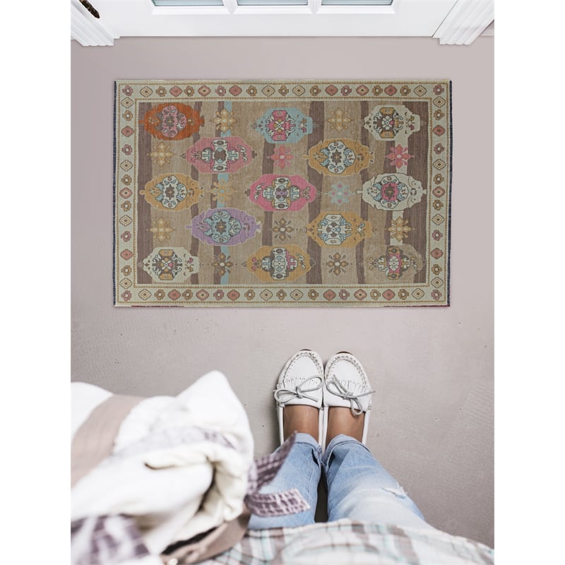 Linon Logan Adana Polyester 2' X 3' Accent Rug in Brown and Beige