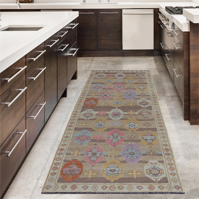 Linon Logan Adana Polyester 2' X 10' Runner Rug in Brown and Beige
