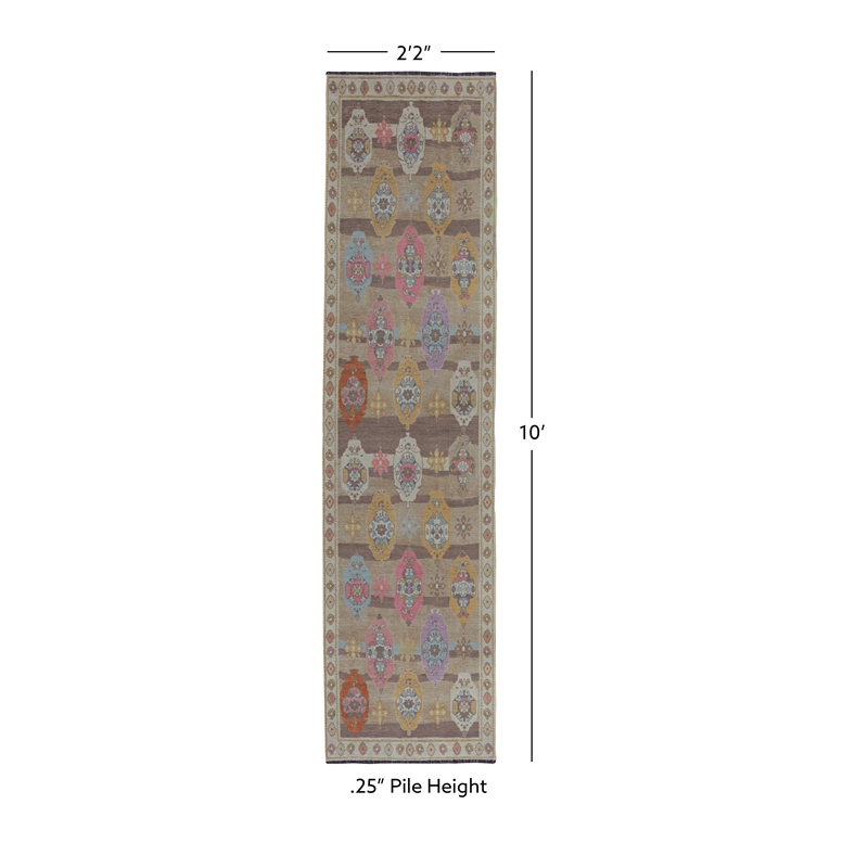 Linon Logan Adana Polyester 2' X 10' Runner Rug in Brown and Beige