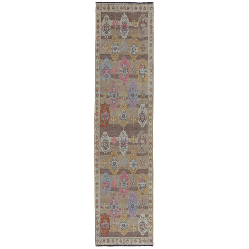 Linon Logan Adana Polyester 2' X 10' Runner Rug in Brown and Beige