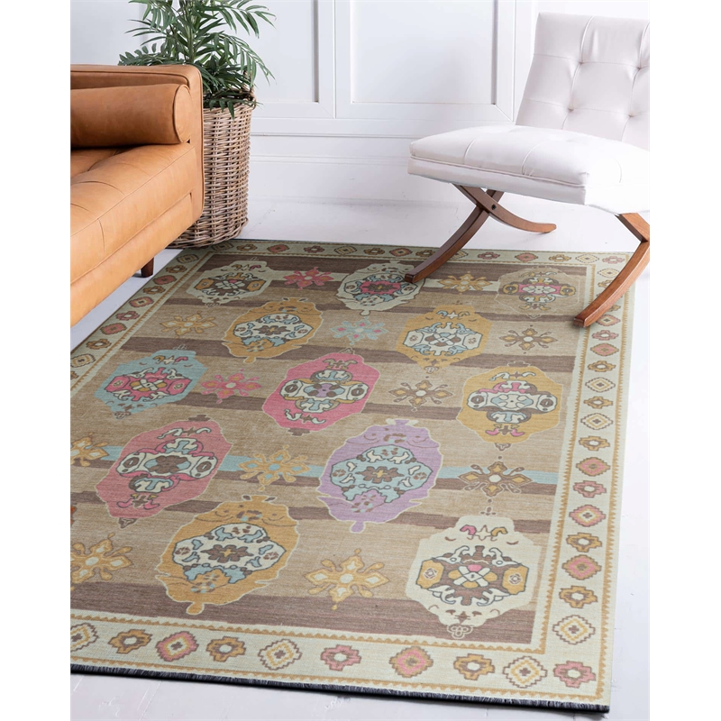 Linon Logan Adana Polyester 5' X 7' Area Rug in Brown and Beige