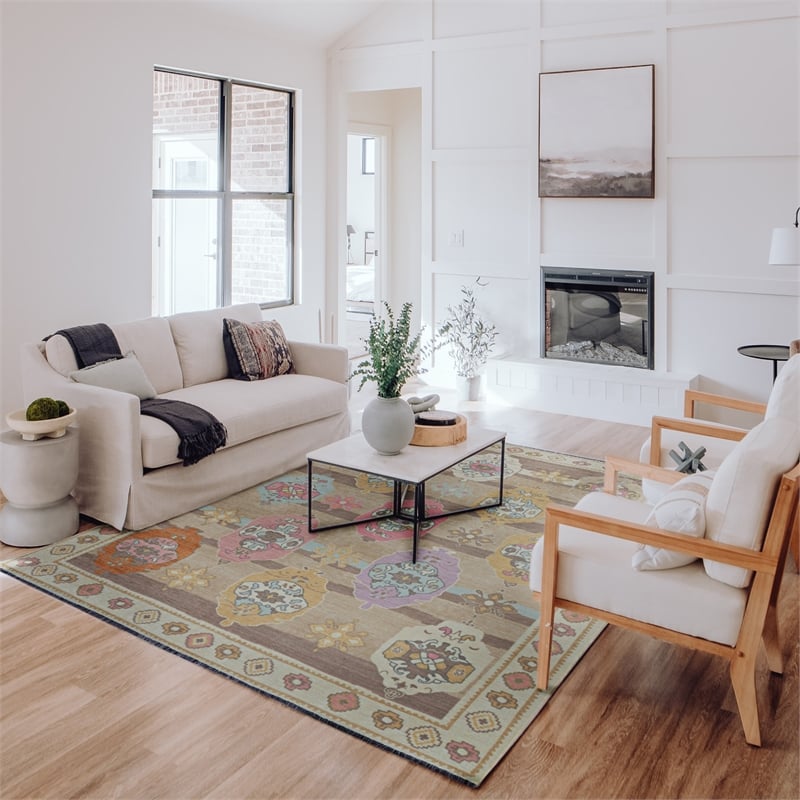 Linon Logan Adana Polyester 8' X 10' Area Rug in Brown and Beige