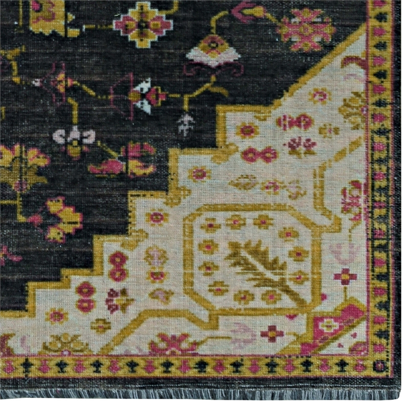 Linon Logan Gazia Polyester 2' X 3' Accent Rug in Black and Ivory