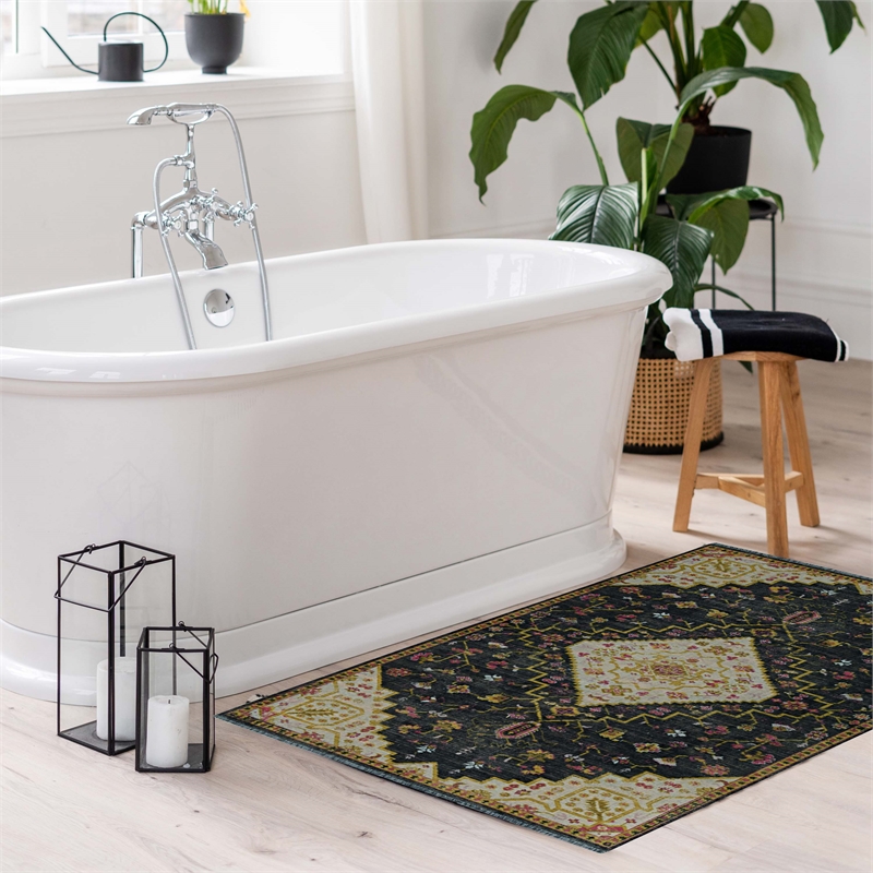 Linon Logan Gazia Polyester 2' X 3' Accent Rug in Black and Ivory