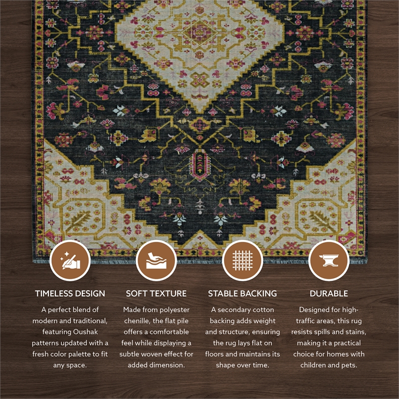 Linon Logan Gazia Polyester 2' X 3' Accent Rug in Black and Ivory