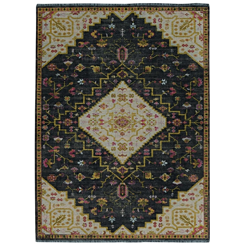 Linon Logan Gazia Polyester 2' X 3' Accent Rug in Black and Ivory