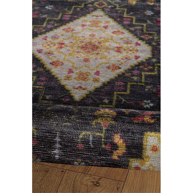 Linon Logan Gazia  Polyester 2' X 10' Runner Rug in Black and Ivory