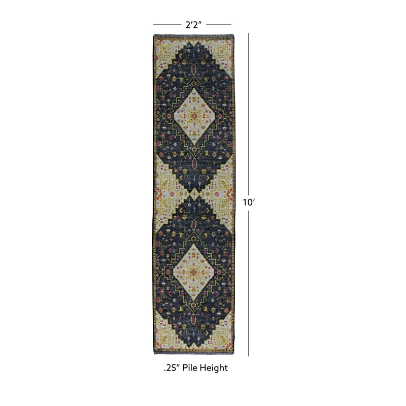 Linon Logan Gazia  Polyester 2' X 10' Runner Rug in Black and Ivory