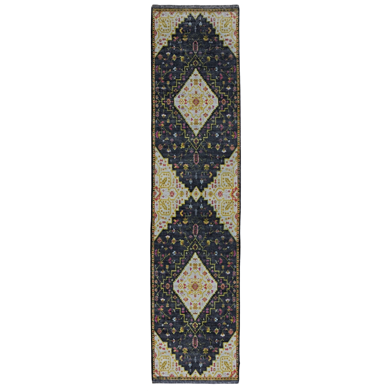 Linon Logan Gazia  Polyester 2' X 10' Runner Rug in Black and Ivory