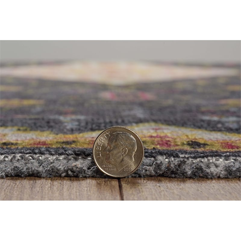 Linon Logan Gazia Polyester 5' X 7' Area Rug in Black and Ivory