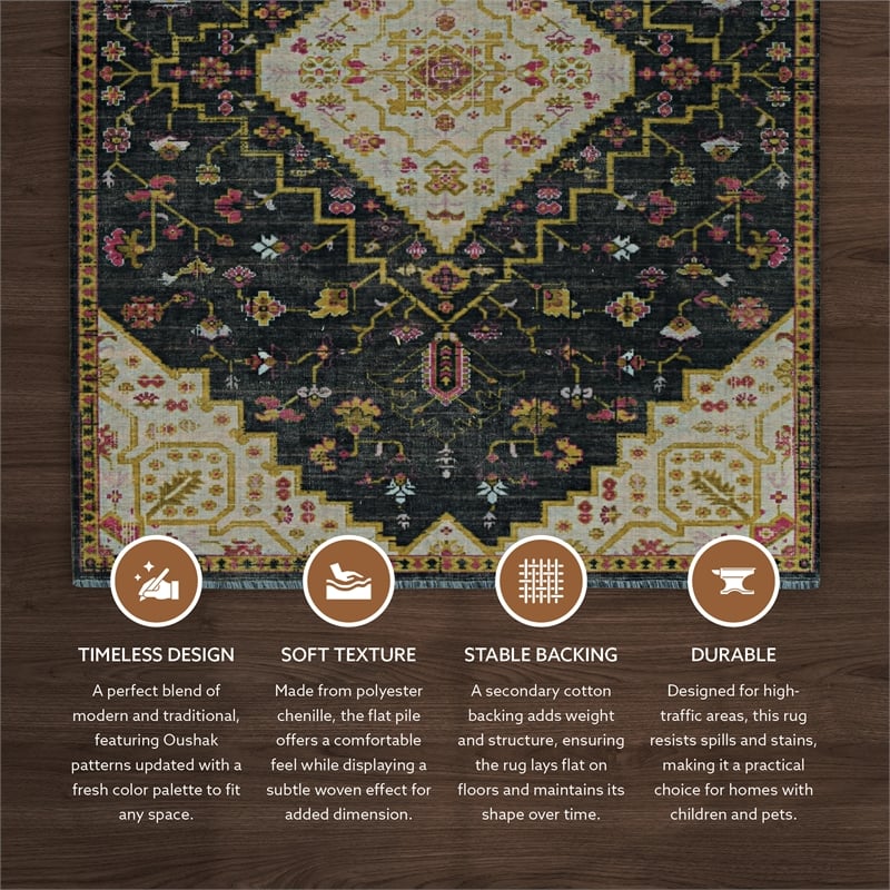Linon Logan Gazia Polyester 5' X 7' Area Rug in Black and Ivory