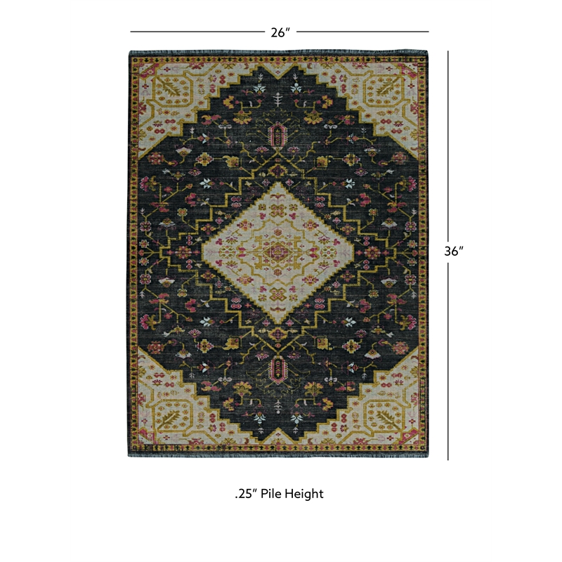 Linon Logan Gazia Polyester 8' X 10' Area Rug in Black and Ivory
