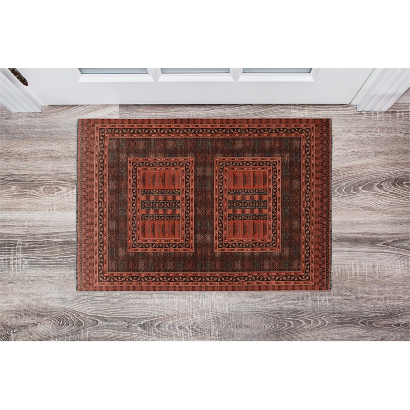 Linon Logan Amaya Polyester 2' X 3' Accent Rug in Red and Black