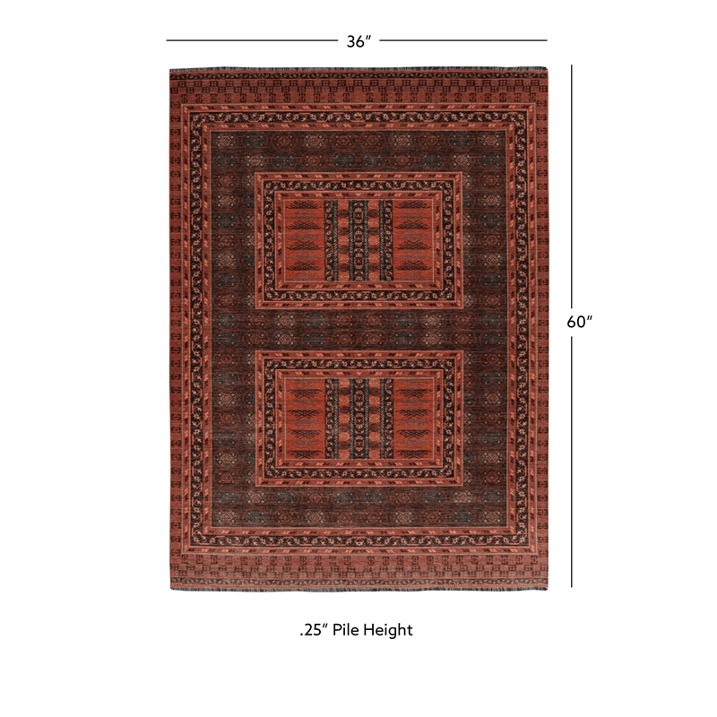 Linon Logan Amaya Polyester 3' X 5' Accent Rug in Red and Black