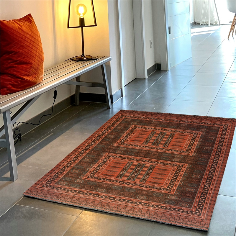 Linon Logan Amaya Polyester 3' X 5' Accent Rug in Red and Black