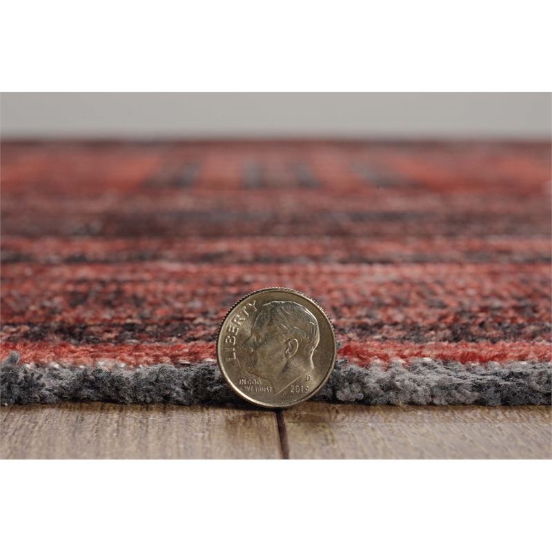 Linon Logan Amaya Polyester 5' X 7' Area Rug in Red and Black