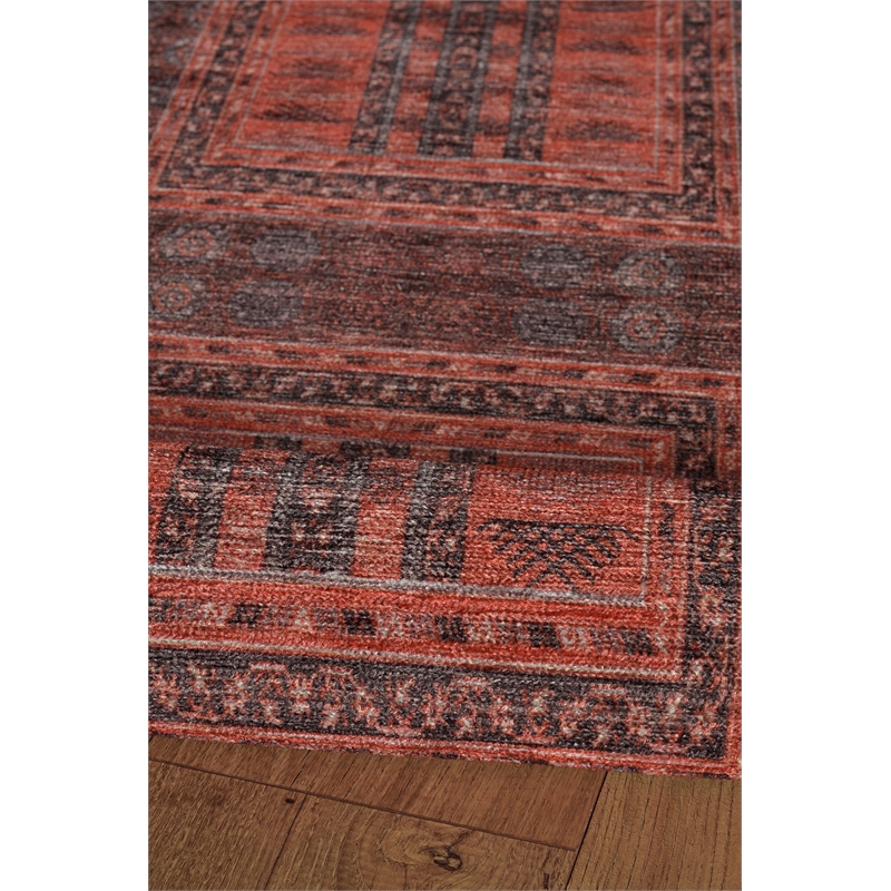 Linon Logan Amaya Polyester 5' X 7' Area Rug in Red and Black