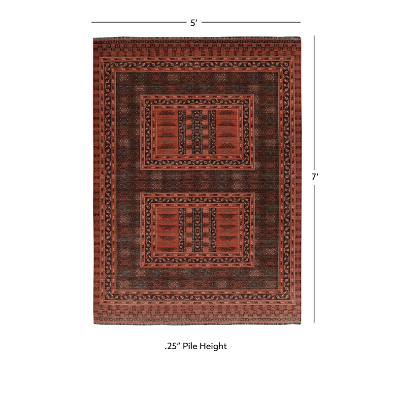 Linon Logan Amaya Polyester 5' X 7' Area Rug in Red and Black