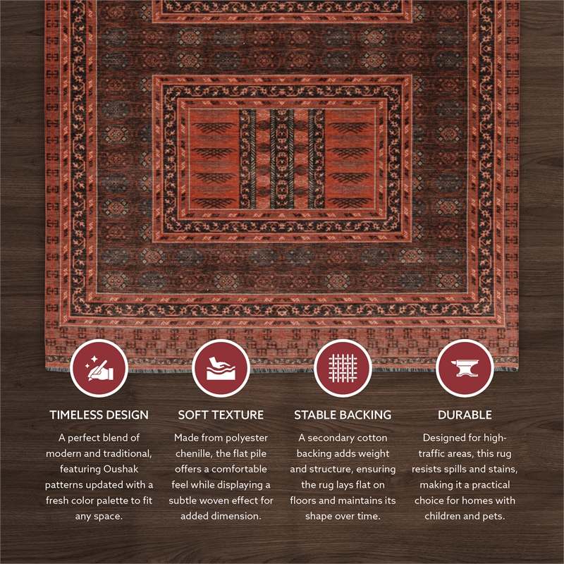 Linon Logan Amaya Polyester 5' X 7' Area Rug in Red and Black