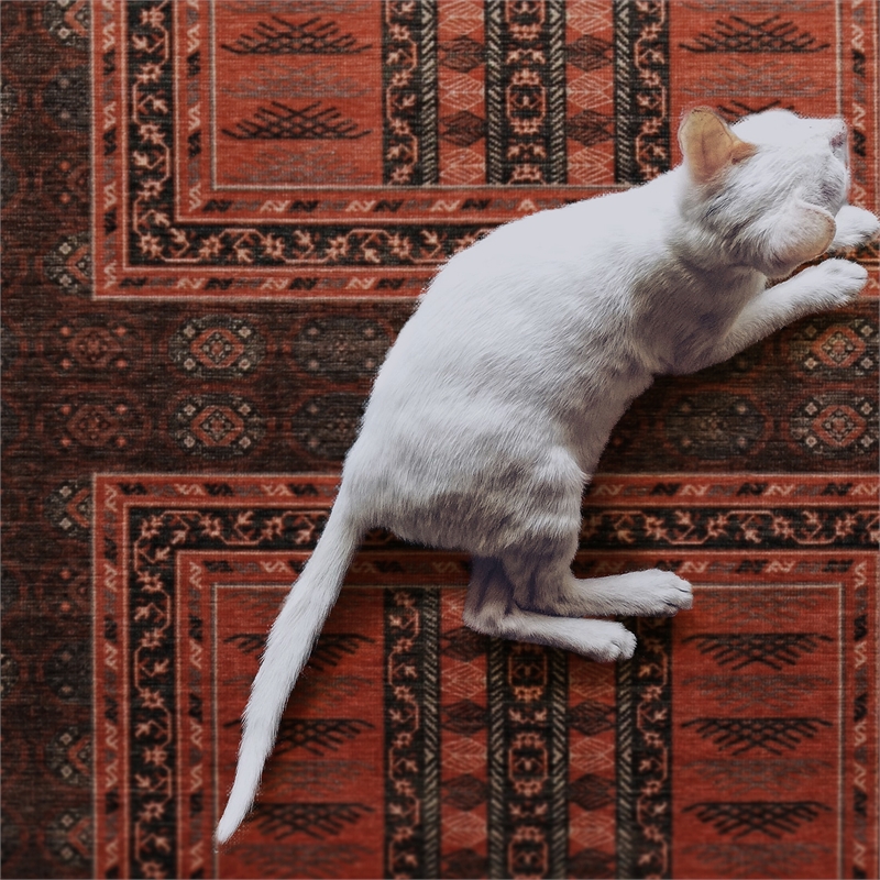 Linon Logan Amaya Polyester 5' X 7' Area Rug in Red and Black