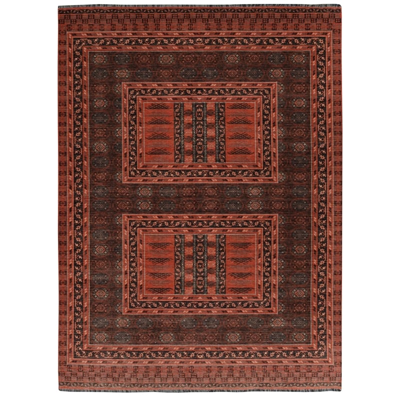 Linon Logan Amaya Polyester 5' X 7' Area Rug in Red and Black