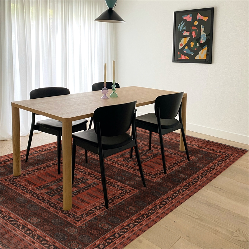 Linon Logan Amaya Polyester 8' X 10' Area Rug in Red and Black
