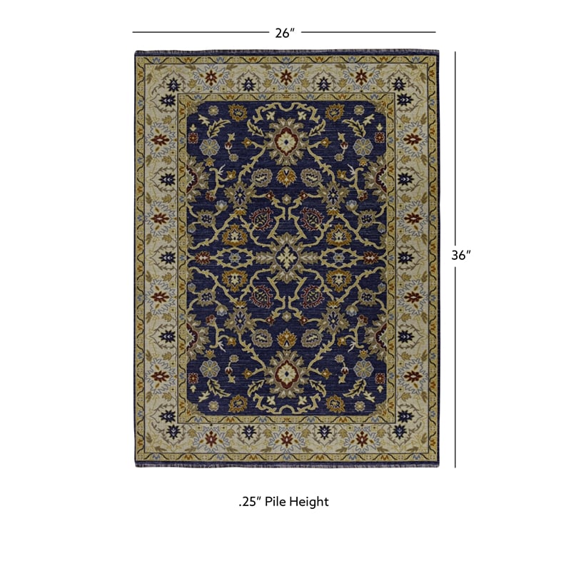 Linon Logan Marmara Polyester 2' X 3' Accent Rug in Navy and Ivory