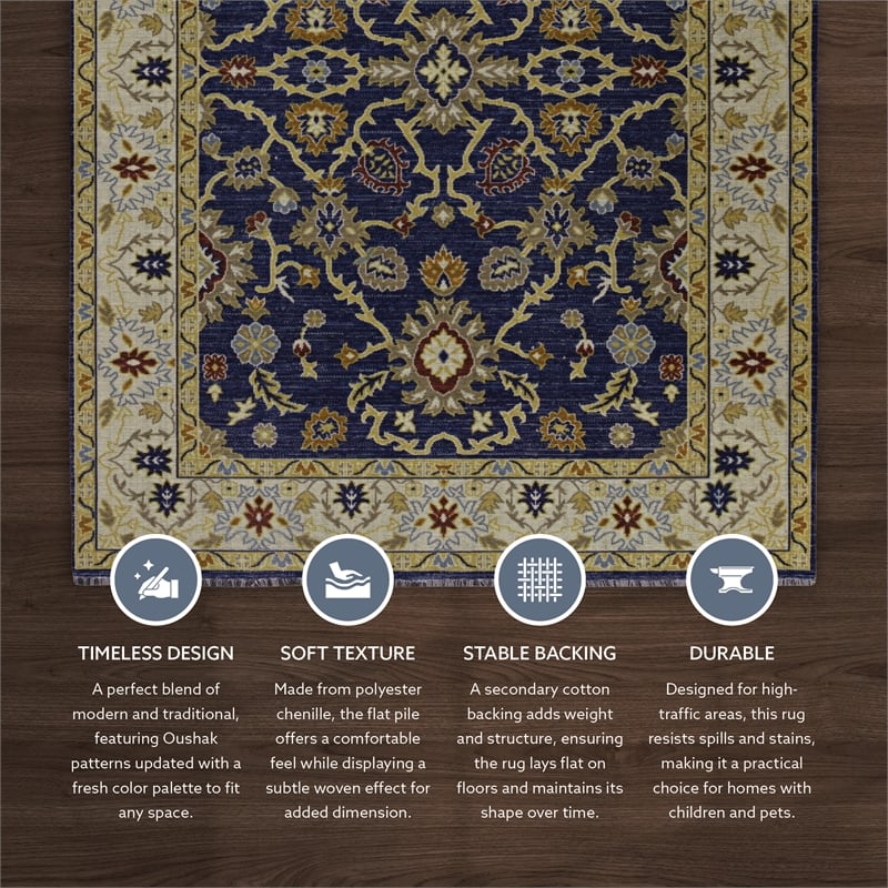 Linon Logan Marmara Polyester 2' X 3' Accent Rug in Navy and Ivory