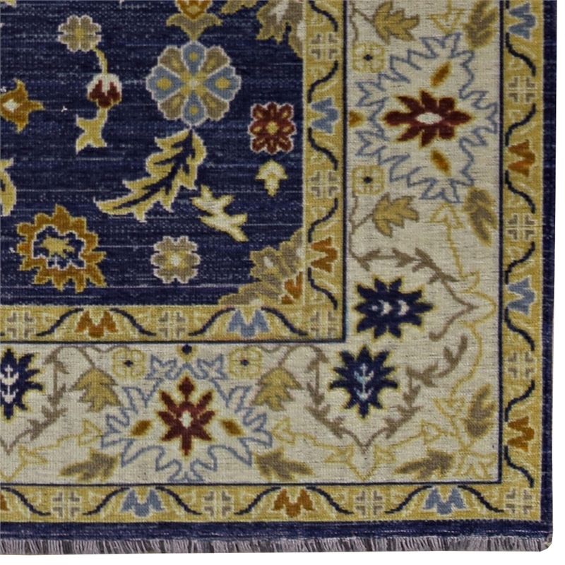 Linon Logan Marmara Polyester 2' X 10' Runner Rug in Navy and Ivory